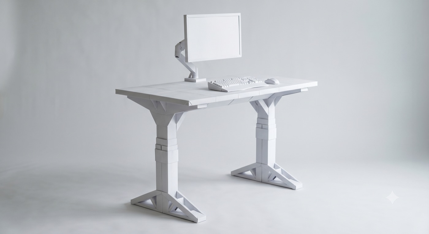 A standing desk folded entirely from paper